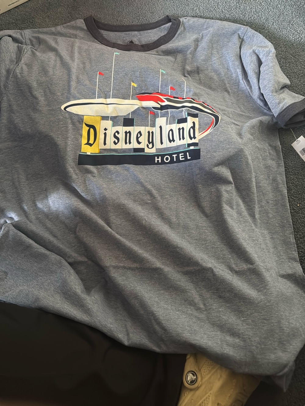 Disney Gray Disneyland Hotel Graphic Tee with Multicolor Accents